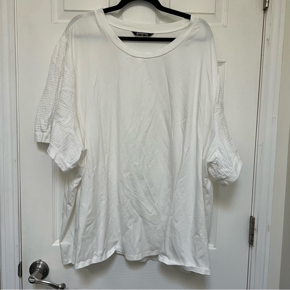 White Top with Textured Sleeves